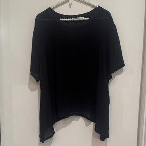 LACAUSA SZ Medium Black Short Sleeve Sheer Layered Top